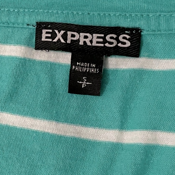 Express Turquoise and White Striped Scoop Neck Short Sleeved T-shirt, size S - Picture 3 of 4
